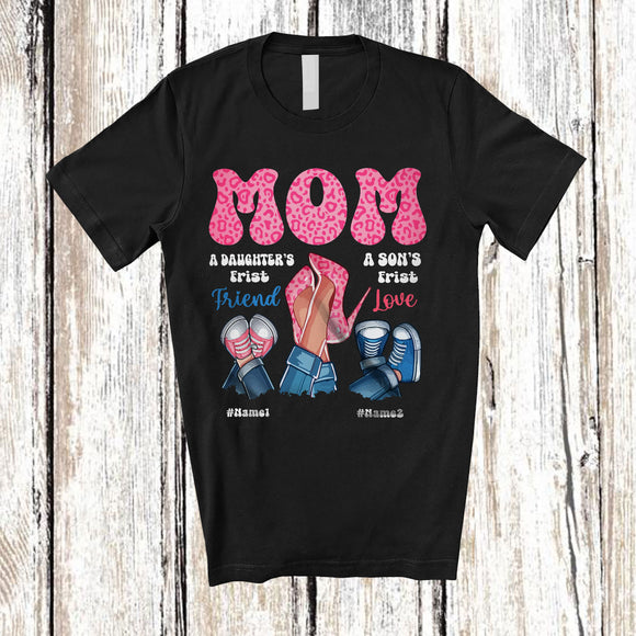 MacnyStore - Personalized Mom Son's First Love Daughter's First Friend; Proud Mother's Day Custom Name Family T-Shirt