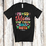 MacnyStore - Personalized Mom of 2 Cool Boys; Joyful Mother's Day Hearts; Sons Custom Name Family T-Shirt