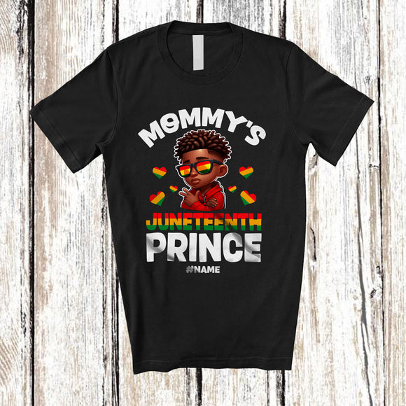 MacnyStore - Personalized Mommy's Juneteenth Prince; Joyful Black History Month Custom Name Boy Afro T-Shirt
