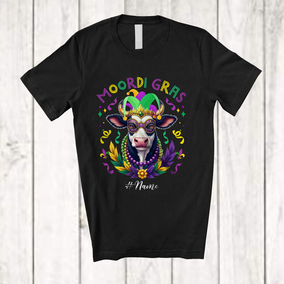 MacnyStore - Personalized Moordi Gras; Joyful Mardi Gras Masked Beads Cow; Custom Name Festival Parades T-Shirt