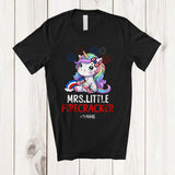MacnyStore - Personalized Mrs. Little Firecracker; Humorous 4th Of July Unicorn; Custom Name Girls Patriotic T-Shirt