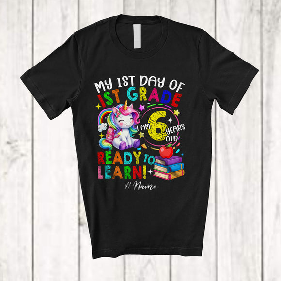 MacnyStore - Personalized My 1st Day Of 1st Grade; Lovely First Day Back To School Custom Name Unicorn T-Shirt