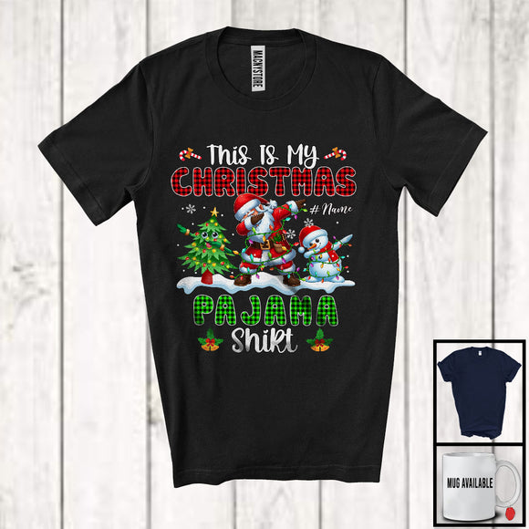MacnyStore - Personalized My Christmas Pajama Shirt; Merry X-mas Tree Santa Dabbing; Plaid Custom Name T-Shirt