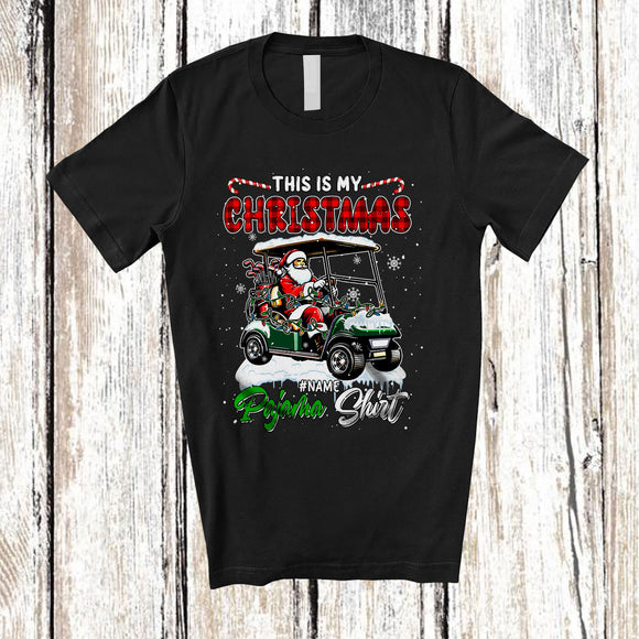 MacnyStore - Personalized My Christmas Pajama Shirt; Wonderful Custom Name Plaid Santa Golf Cart Player T-Shirt
