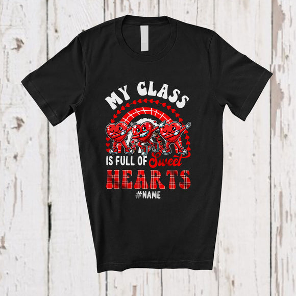 MacnyStore - Personalized My Class Full Of Sweet Hearts; Lovely Valentine 3 Dabbing Hearts; Teacher Rainbow T-Shirt