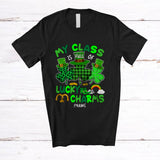 MacnyStore - Personalized My Class Is Full Of Lucky Charms; Joyful St. Patrick's Day Custom Name Shamrocks Teacher T-Shirt