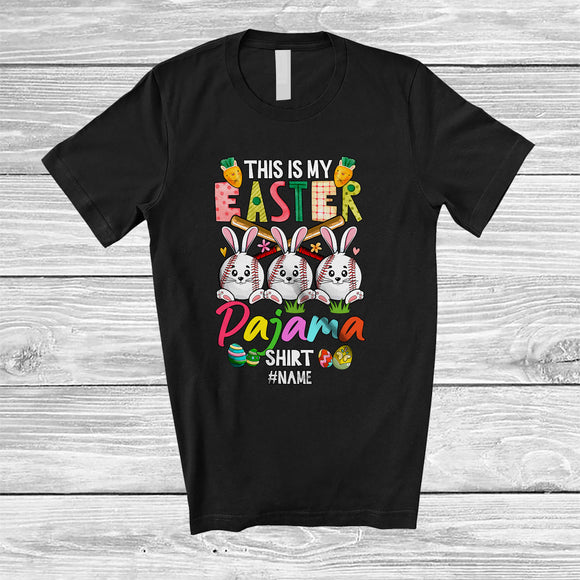 MacnyStore - Personalized My Easter Pajama Shirt; Lovely Three Bunnies Baseball; Custom Name Player T-Shirt