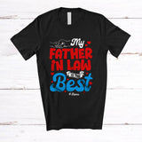 MacnyStore - Personalized My Father In Law Is The Best; Amusing Father's Day Hearts Hands; Custom Name Family T-Shirt