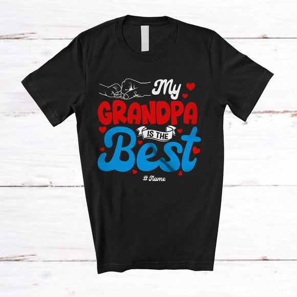 MacnyStore - Personalized My Grandpa Is The Best; Amusing Father's Day Hearts Hands; Custom Name Family T-Shirt
