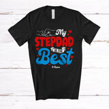 MacnyStore - Personalized My Stepdad Is The Best; Amusing Father's Day Hearts Hands; Custom Name Family T-Shirt