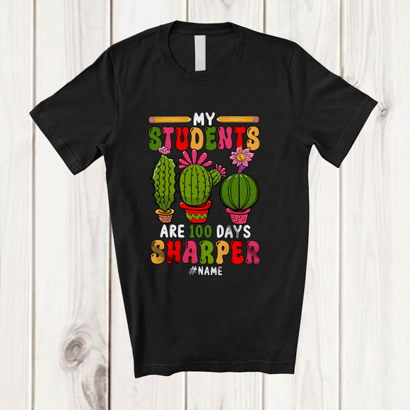 MacnyStore - Personalized My Students Are 100 Days Sharper; Amusing School Cactus; Custom Name Teacher T-Shirt