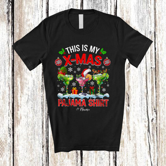 MacnyStore - Personalized My X-mas Pajama Shirt; Joyful Christmas Three Cocktail Glasses; Custom Name Drinking T-Shirt