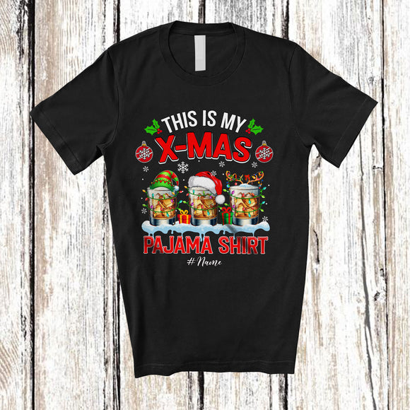 MacnyStore - Personalized My X-mas Pajama Shirt; Joyful Christmas Three Whiskey Glasses; Custom Name Drinking T-Shirt