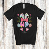 MacnyStore - Personalized NP; Lovely Bunny Egg Hunt Flowers; Custom Name Nurse Nursing Jobs Family T-Shirt