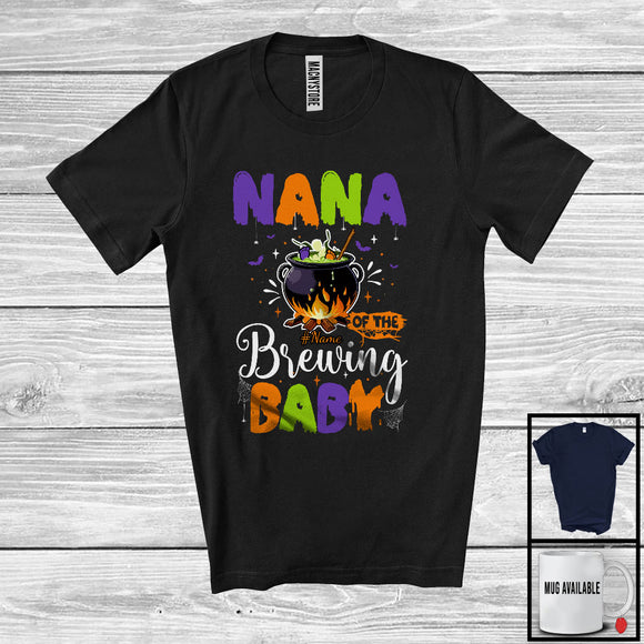 MacnyStore - Personalized Nana Of The Brewing Baby, Humorous Halloween Pregnancy Custom Name, Witch Family T-Shirt