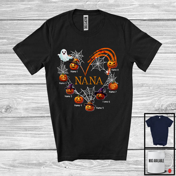 MacnyStore - Personalized Nana, Lovely Halloween Pumpkin As Heart Shape, Grandson Granddaughter Custom Name T-Shirt