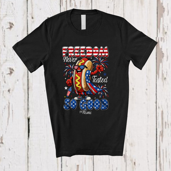 MacnyStore - Personalized Never Freedom Tasted So Good; Amusing 4th Of July Hotdog Custom Name Patriotic T-Shirt