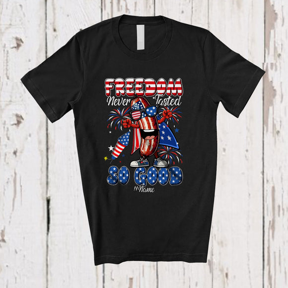 MacnyStore - Personalized Never Freedom Tasted So Good; Amusing 4th Of July Sausage Custom Name Patriotic T-Shirt