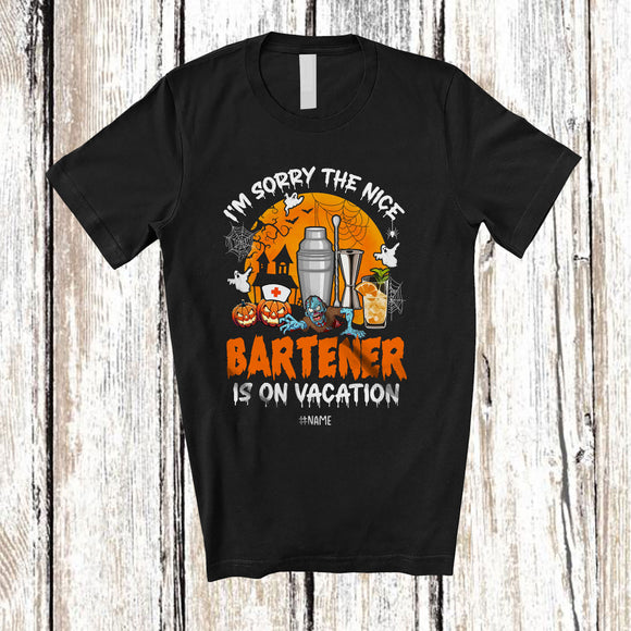 MacnyStore - Personalized Nice Bartender Is On Vacation; Joyful Halloween Zombie Pumpkin; Custom Name Jobs T-Shirt