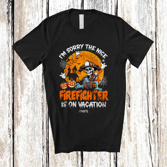 MacnyStore - Personalized Nice Firefighter Is On Vacation; Joyful Halloween Zombie Pumpkin; Custom Name Jobs T-Shirt