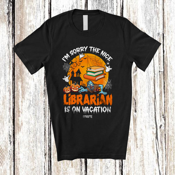 MacnyStore - Personalized Nice Librarian Is On Vacation; Joyful Halloween Zombie Pumpkin; Custom Name Jobs T-Shirt