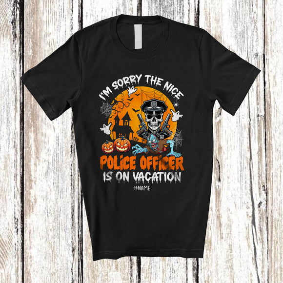 MacnyStore - Personalized Nice Police Officer Is On Vacation; Joyful Halloween Zombie Pumpkin; Custom Name Jobs T-Shirt