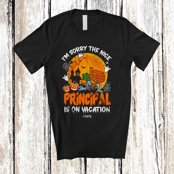 MacnyStore - Personalized Nice Principal Is On Vacation; Joyful Halloween Zombie Pumpkin; Custom Name Jobs T-Shirt