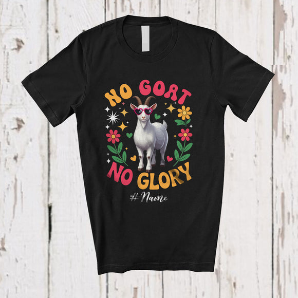 MacnyStore - Personalized No Goat No Glory; Lovely Farm Animal Flowers; Custom Name Farmer T-Shirt