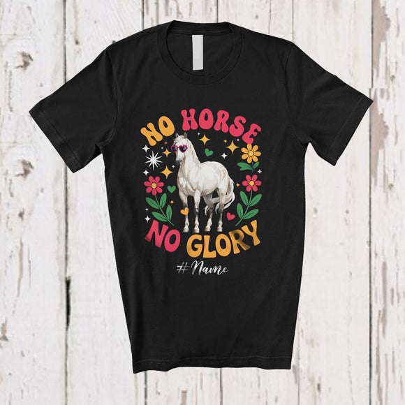MacnyStore - Personalized No Horse No Glory; Lovely Farm Animal Flowers; Custom Name Farmer T-Shirt