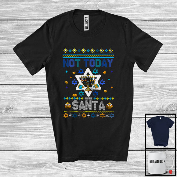 MacnyStore - Personalized Not Today Santa; Humorous Hanukkah Anti Christmas Sweater Menorah; Custom Name Family T-Shirt