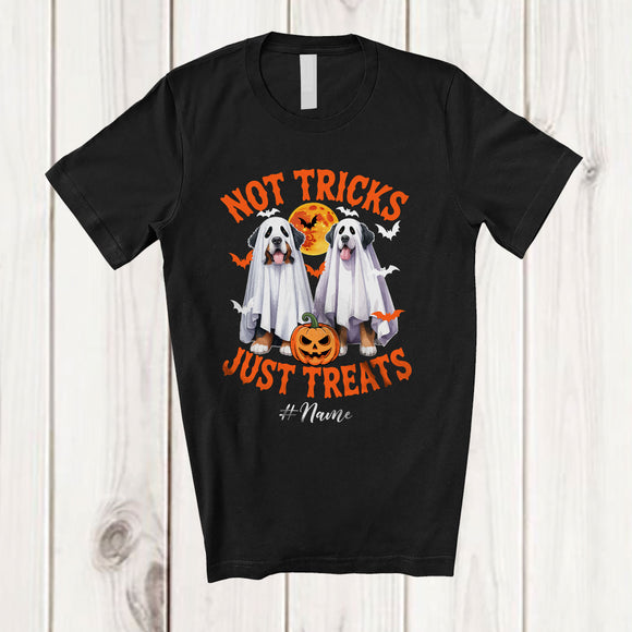 MacnyStore - Personalized Not Tricks Just Treats; Creepy Halloween Custom Name Two Boo Bernese Mountain T-Shirt