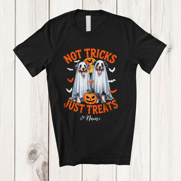 MacnyStore - Personalized Not Tricks Just Treats; Creepy Halloween Custom Name Two Boo Ghost Aussie Owner T-Shirt