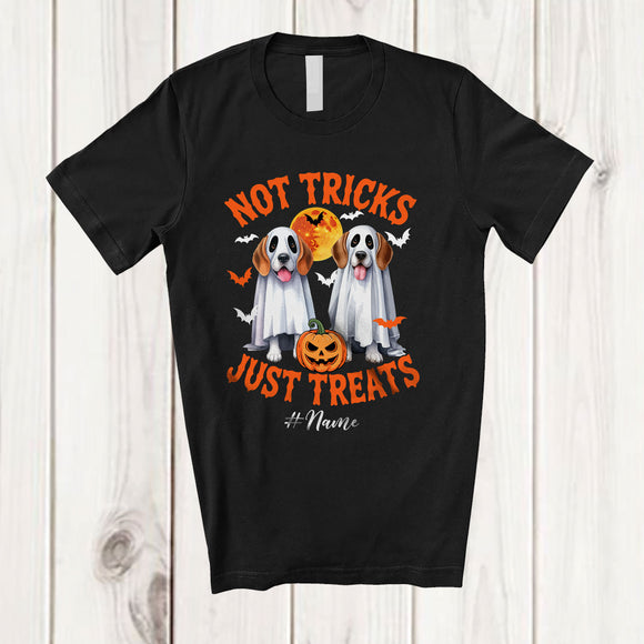 MacnyStore - Personalized Not Tricks Just Treats; Creepy Halloween Custom Name Two Boo Ghost Beagle Owner T-Shirt