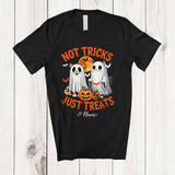 MacnyStore - Personalized Not Tricks Just Treats; Creepy Halloween Custom Name Two Boo Ghost Cat Owner T-Shirt