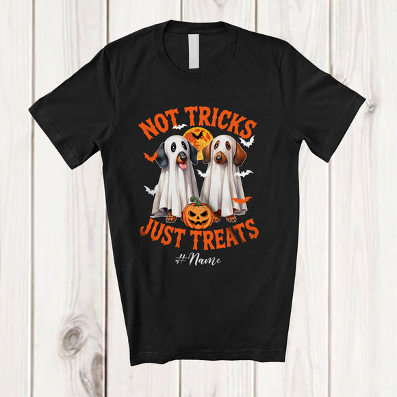 MacnyStore - Personalized Not Tricks Just Treats; Creepy Halloween Custom Name Two Boo Ghost Dachshund T-Shirt