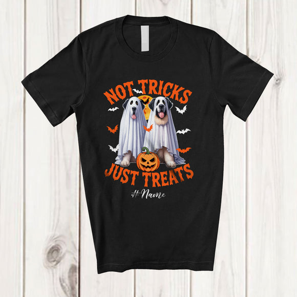 MacnyStore - Personalized Not Tricks Just Treats; Creepy Halloween Custom Name Two Boo Ghost Landseers T-Shirt