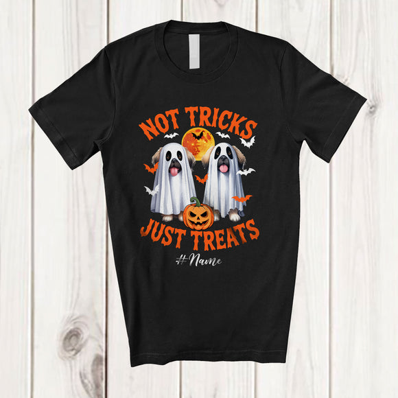 MacnyStore - Personalized Not Tricks Just Treats; Creepy Halloween Custom Name Two Boo Ghost Pekingese T-Shirt