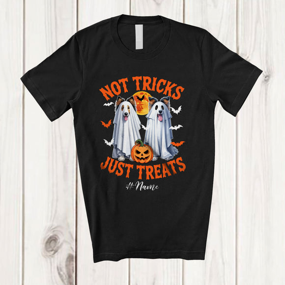 MacnyStore - Personalized Not Tricks Just Treats; Creepy Halloween Custom Name Two Boo Ghost Shelties Owner T-Shirt