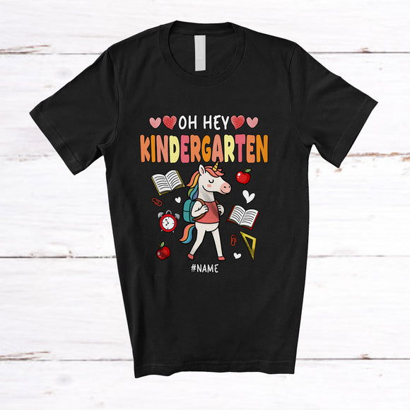 MacnyStore - Personalized Oh Hey Kindergarten; Joyful Back To School Custom Name Girl Unicorn Students T-Shirt