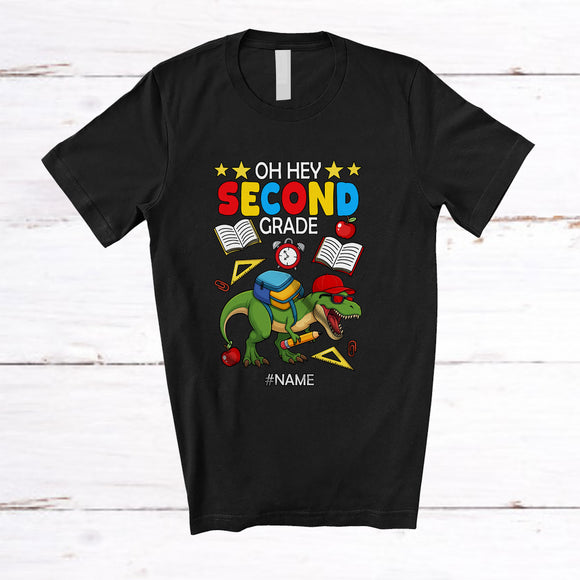 MacnyStore - Personalized Oh Hey Second Grade; Joyful Back To School Custom Name Boy T-Rex Students T-Shirt