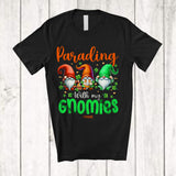 MacnyStore - Personalized Parading With My Gnomies; Joyful St. Patrick's Day 3 Gnomes; Custom Name Parades T-Shirt