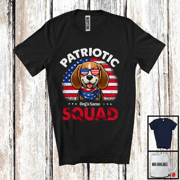 MacnyStore - Personalized Patriotic Squad, Adorable 4th Of July Custom Name Beagle, USA Flag Vintage T-Shirt