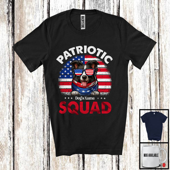 MacnyStore - Personalized Patriotic Squad, Adorable 4th Of July Custom Name Border Collie, USA Flag Vintage T-Shirt
