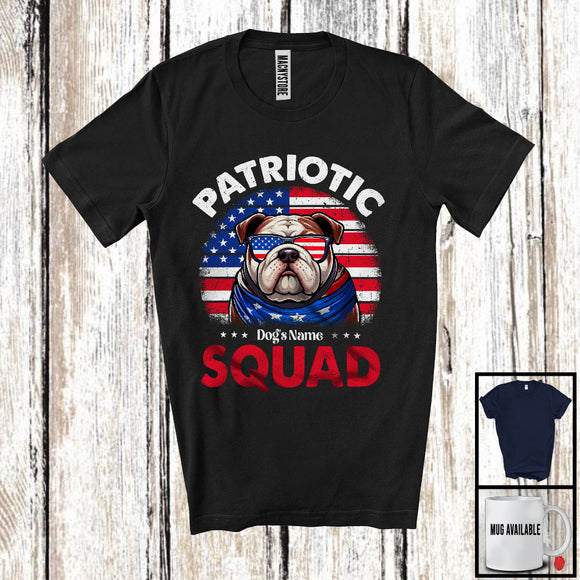 MacnyStore - Personalized Patriotic Squad, Adorable 4th Of July Custom Name Bulldog, USA Flag Vintage T-Shirt