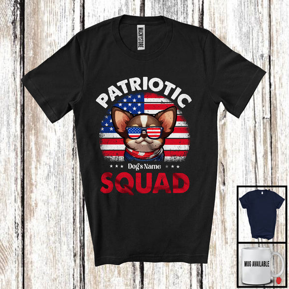MacnyStore - Personalized Patriotic Squad, Adorable 4th Of July Custom Name Chihuahua, USA Flag Vintage T-Shirt