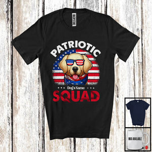 MacnyStore - Personalized Patriotic Squad, Adorable 4th Of July Custom Name Golden Retriever, USA Flag Vintage T-Shirt