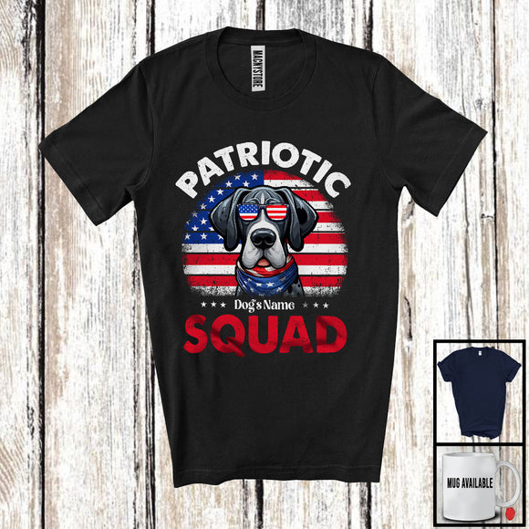 MacnyStore - Personalized Patriotic Squad, Adorable 4th Of July Custom Name Great Dane, USA Flag Vintage T-Shirt