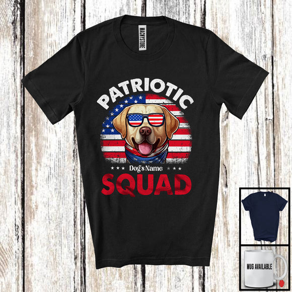 MacnyStore - Personalized Patriotic Squad, Adorable 4th Of July Custom Name Labrador Retriever, USA Flag Vintage T-Shirt
