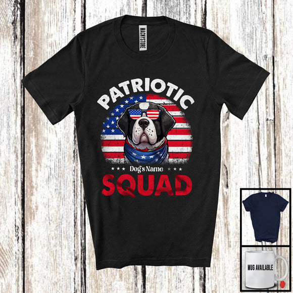 MacnyStore - Personalized Patriotic Squad, Adorable 4th Of July Custom Name Landseer, USA Flag Vintage T-Shirt
