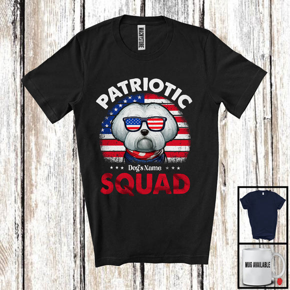 MacnyStore - Personalized Patriotic Squad, Adorable 4th Of July Custom Name Maltese, USA Flag Vintage T-Shirt